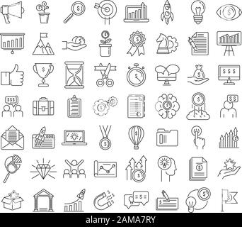 Startup icons set. Outline set of startup vector icons for web design isolated on white background Stock Vector