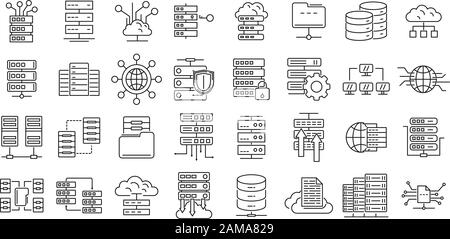 Data center icons set. Outline set of data center vector icons for web design isolated on white background Stock Vector