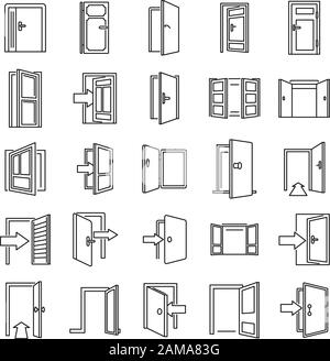 Entrance exit icons set. Outline set of entrance exit vector icons for web design isolated on white background Stock Vector