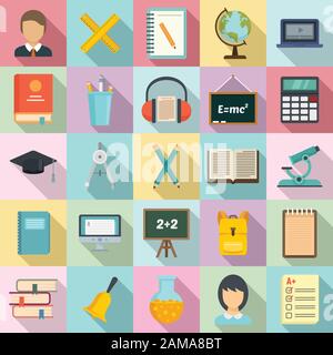 Lesson icons set. Flat set of lesson vector icons for web design Stock Vector