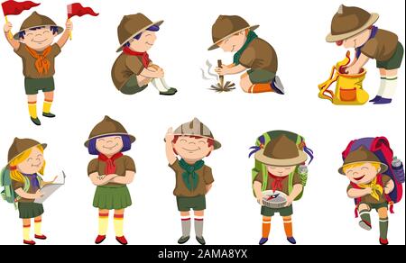 Scout icons set. Cartoon set of scout vector icons for web design Stock Vector