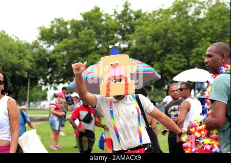 Brazil - February 27, 2017: A person in costume performs during the Carnival in Rio de Janeiro, one of the most renowned carnivals in the world. Stock Photo