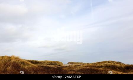 Last row of dunes before the beach, natural landscape near the sea, panorama view. Stock Photo