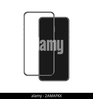 Smartphone mockups on a white background. One with cut out screen for your design or creative screensavers. 3D rendering. Stock Vector