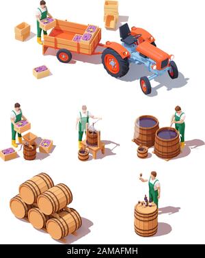 Vector isometric wine making equipment Stock Vector