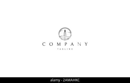 Vector logo on which an abstract image of a lighthouse in the center of the circle. Stock Vector