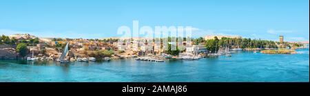 Panoramic view of Aswan, city on river Nile in Egypt Stock Photo