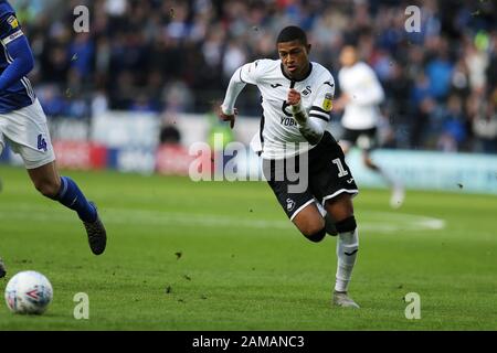 Cardiff, UK. 12th Jan, 2020. Rhian Brewster of Swansea city in action. EFL Skybet championship match, Cardiff City v Swansea city at the Cardiff City Stadium on Sunday 12th January 2020. this image may only be used for Editorial purposes. Editorial use only, license required for commercial use. No use in betting, games or a single club/league/player publications. pic by Andrew Orchard/Andrew Orchard sports photography/Alamy Live news Credit: Andrew Orchard sports photography/Alamy Live News Stock Photo