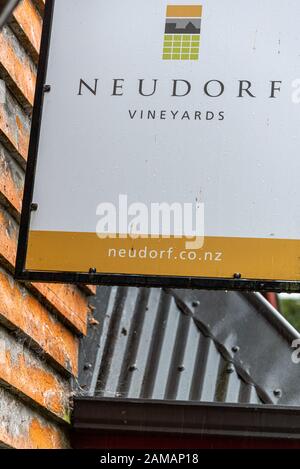 Sign at Neudorf Vineyards, Upper Moutere, Nelson, New Zealand Stock Photo