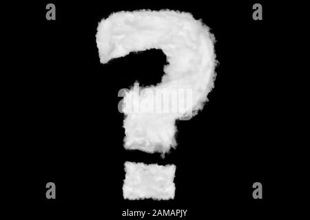 Question mark font symbol shape element made of clouds on black background ready for mask or blending modes Stock Photo