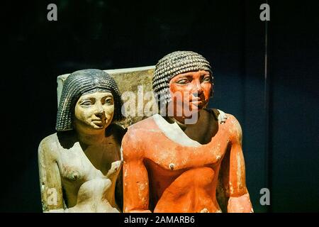Egypt, Alexandria, National Museum, Weshka and his wife, limestone, Old Kingdom. Stock Photo