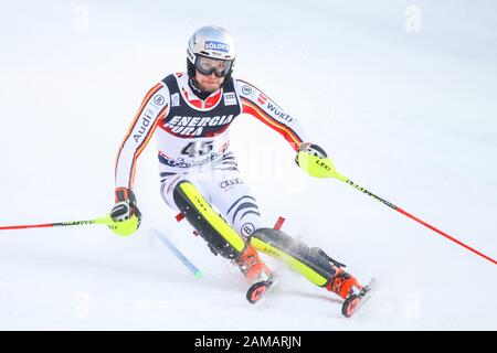 Zagreb, Croatia - January 5, 2020 : David Ketterer from Germany competing during the Audi FIS Alpine Ski World Cup 2019/2020, 3rd Mens Slalom, Snow Qu Stock Photo