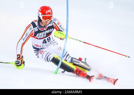 Zagreb, Croatia - January 5, 2020 : Dominik Stehle from Germany competing during the Audi FIS Alpine Ski World Cup 2019/2020, 3rd Mens Slalom, Snow Qu Stock Photo