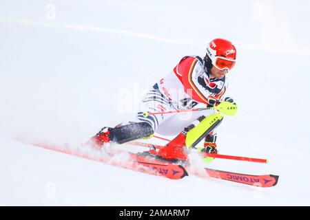 Zagreb, Croatia - January 5, 2020 : Dominik Stehle from Germany competing during the Audi FIS Alpine Ski World Cup 2019/2020, 3rd Mens Slalom, Snow Qu Stock Photo