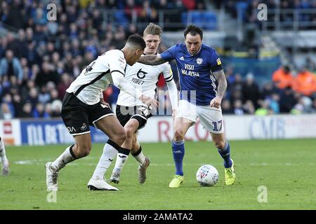 Cardiff, UK. 12th Jan, 2020. Lee Tomlin of Cardiff City during the EFL Sky Bet Championship match between Cardiff City and Swansea City at the Cardiff City Stadium, Cardiff, Wales on 12 January 2020. Photo by Dave Peters. Editorial use only, license required for commercial use. No use in betting, games or a single club/league/player publications. Credit: UK Sports Pics Ltd/Alamy Live News Stock Photo