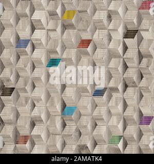 Abstract wooden cube seamless pattern background wall. Abstract multicolor wood texture background. 3D Rendering Stock Photo