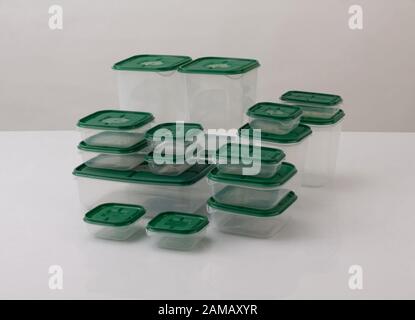 set of plastic boxes isolated on white background Stock Photo