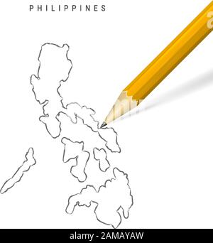 Philippines Map Easy Drawing Philippines - Pencil Scribble Sketch Silhouette Map Of Country Area With  Dropped Shadow. Simple Flat Vector Illustration Stock Vector Image & Art -  Alamy