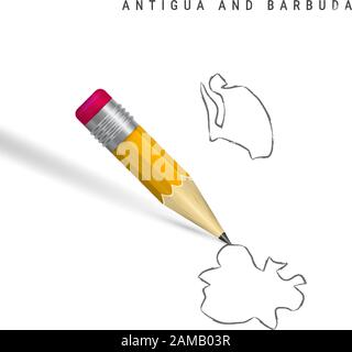 Antigua and Barbuda sketch outline map isolated on white background. Empty hand drawn vector map of Antigua and Barbuda. Realistic 3D pencil with soft Stock Vector