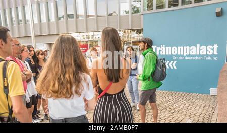 group of visitors in front of history museum 'traenenpalast' Stock Photo
