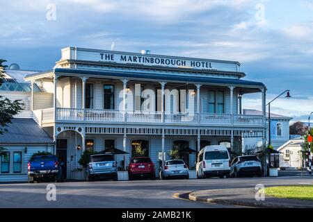 Martinborough Hotel, 1882, at dusk, Martinborough, Wairarapa, New Zealand Stock Photo