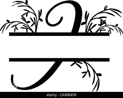 Initial i decorative plant monogram split letter vector Stock Vector