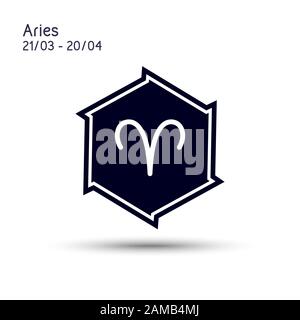 Aries zodiac sign in a six pointed star with sharp edges. Icon flat design. Astrology symbol isolated on white background. Vector 6 point star. Stock Vector