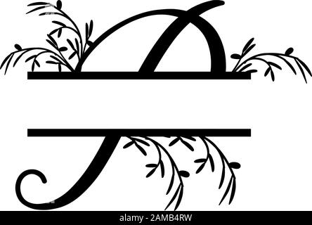 Initial p decorative plant monogram split letter vector Stock Vector