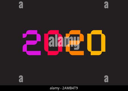Happy new year 2020 vector text design. Abstract geometric pattern of multicolored primitive shapes. Abstract colorful repeatable geometric shapes pat Stock Vector
