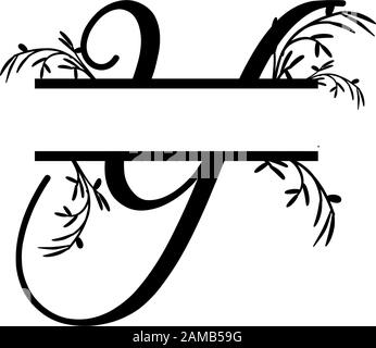 Initial y decorative plant monogram split letter vector Stock Vector