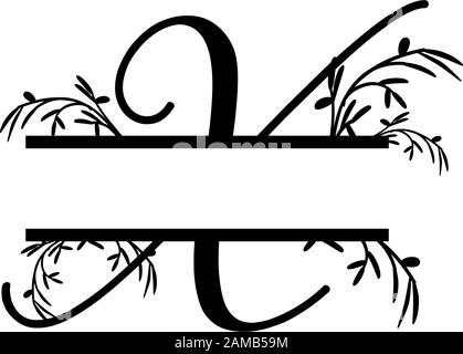 Initial x decorative plant monogram split letter vector Stock Vector