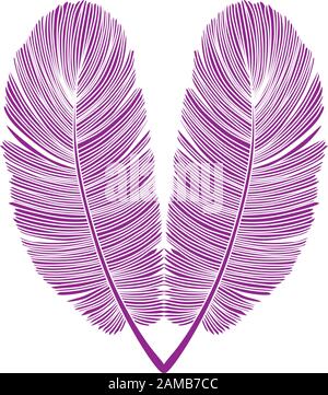 Detailed and Delicate Purple Feather Heart Isolated Design on White Stock Vector