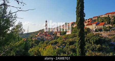 Historic stone village of Lozisca on Brac island, Dalmatia, Croatia Stock Photo