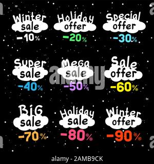 winter sale discount label set Stock Vector