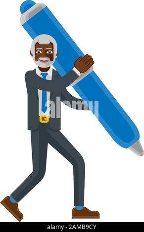 Mature Black Business Man Holding Pen Concept Stock Vector