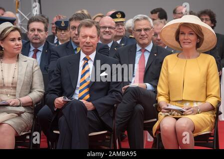 Lion's Mound, Waterloo Battle Site, Belgium. 18th June, 2015.  Dignitaries from across Europe headed by the King and Queen of the Belgians arrive at t Stock Photo