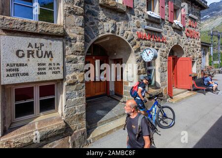 Alp Grum railway station, Graubunden. Switzerland Stock Photo