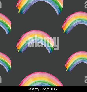 Cute rainbows in cartoon style seamless pattern. Delicate pastel shades Stock Photo