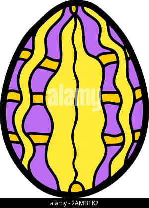 Easter hand drawn decorative ornate egg isolated on white background. Doodle cute vector element. Colored cartoon egg sign. Design cards, easter stick Stock Vector