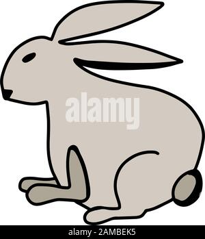 Easter bunny in hand drawn cartoon style isolated on white background. Coloring book for adult, kids. Vector child illustration. Cute rabbit farm anim Stock Vector