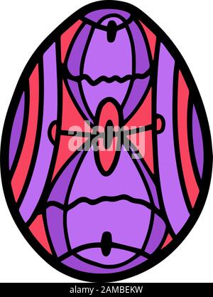 Easter hand drawn decorative ornate egg isolated on white background. Doodle cute vector element. Colored cartoon egg sign. Design cards, easter stick Stock Vector