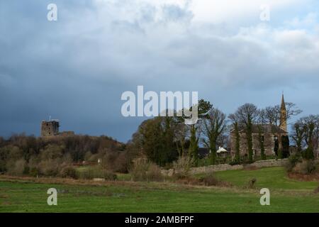 Dundonald, Scotland, UK. 12th Jan, 2020. UK Weather: Sunshine and showers at Dundonald Castle and Dundonald Parish Church. Credit: Skully/Alamy Live News Stock Photo