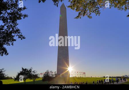 Washington D.C. - October 27, 2019 - The Washington Monument on the National Mall in Washington, DC on a fall evening. Stock Photo