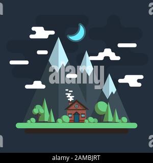 Illustrations of the night resort city. City landscapes in flat design. Stock Vector