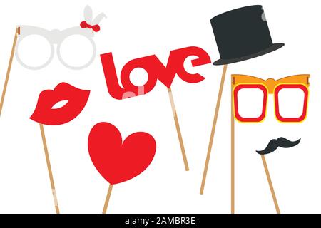 Poster with a set of love masks for man and woman. Vector illustration on a white isolated background. Stock Vector