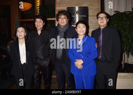 CENTURY CITY, CA - JANUARY 11: (L-R) Kwak Sin Ae, Song Kang Ho, Bong Joon Ho, Lee Jeong-eun and Jin Won Han attend the 2020 Los Angeles Critics Association (LAFCA) Awards Ceremony at InterContinental Los Angeles Century City on January 11, 2020 in Los Angeles, California. Stock Photo