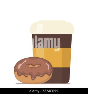 Coffee to go and donut. Vector illustration for discount voucher, flyer, cafe menu, advertising poster Stock Vector