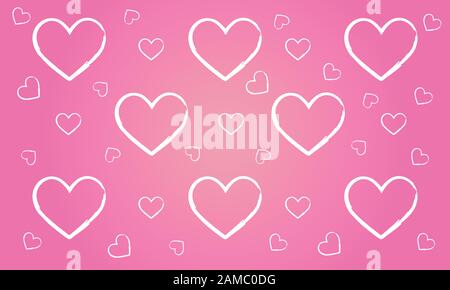 Hearts on pink background. Valentine's day artistic hand drawn hearts background Stock Vector