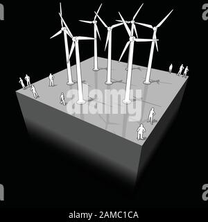 diagram of a wind turbines farm Stock Vector