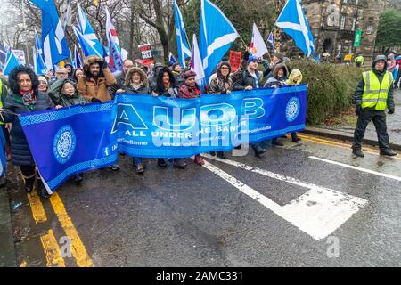 In Glasgow All Under One Banner, AUOB, organise a march in support of Scottish Independence after the success of the SNP in the 2019 general election Stock Photo